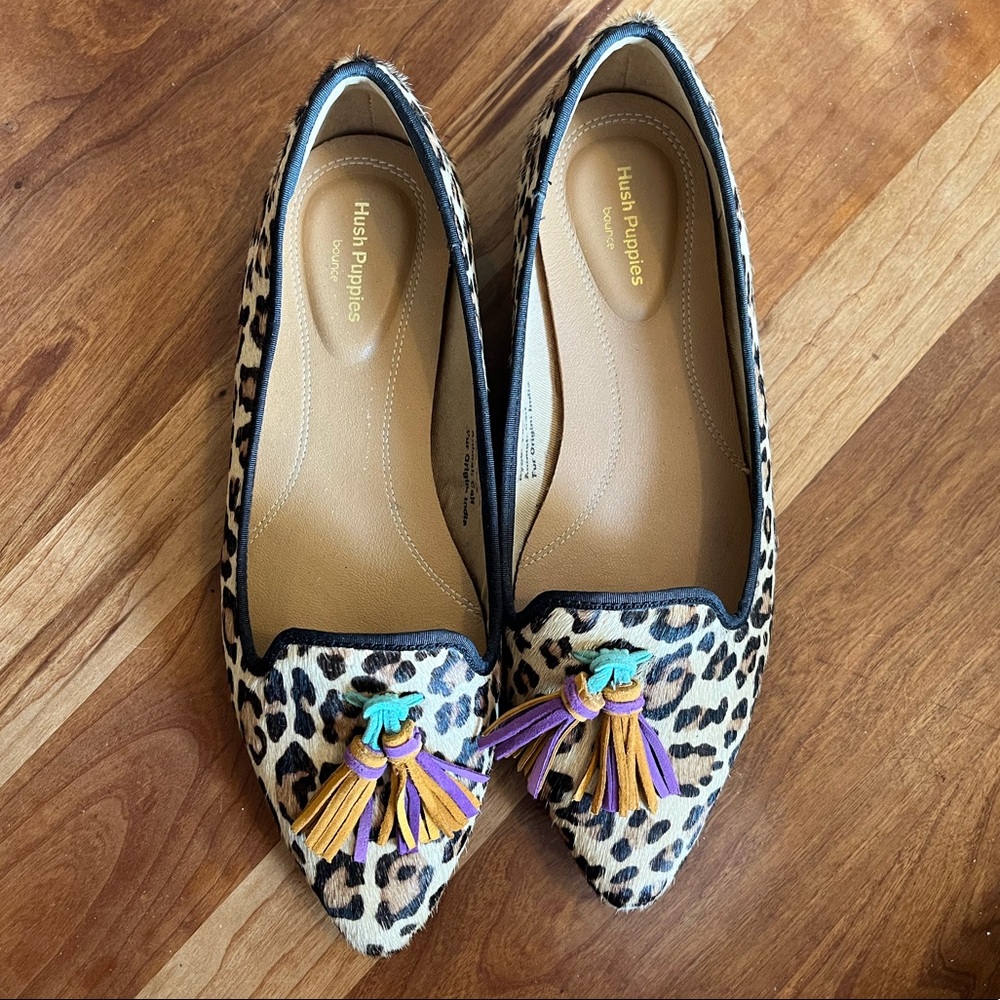 Hush Puppies Leopard Pointy Toe Flat with Tassels